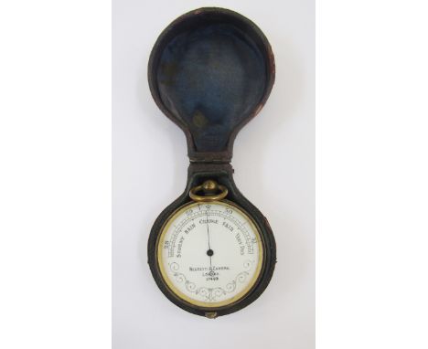 Victorian cased Negretti &amp; Zambra gilt-metal pocket barometer, c47mm diameter x 15mm deep