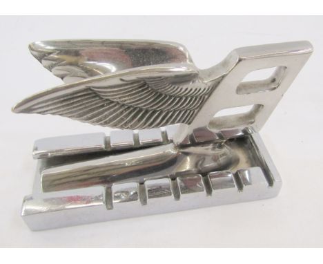 Bentley chrome 'Flying B' car mascot, 10cm wide x 6cm high with chrome stand, 3 Rolls Royce leaflets to include "The Story of