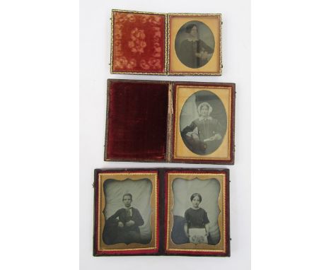 Six Victorian daguerreotype photographic portraits, four of ladies, one of an old gentleman, another being a double daguerreo
