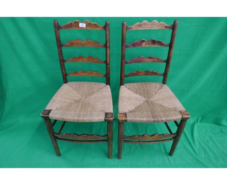 Pair of ladder-back rush seated chairs 