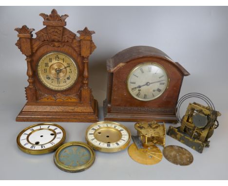 Two mantle clocks with collection of clock parts 