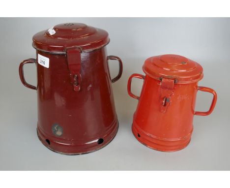 Two enamel lidded pots 