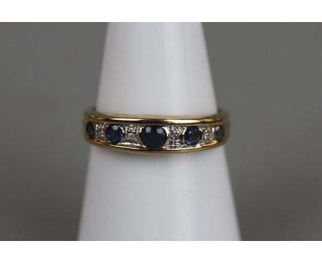 Gold sapphire and diamond set half hoop ring - Approx size: M 