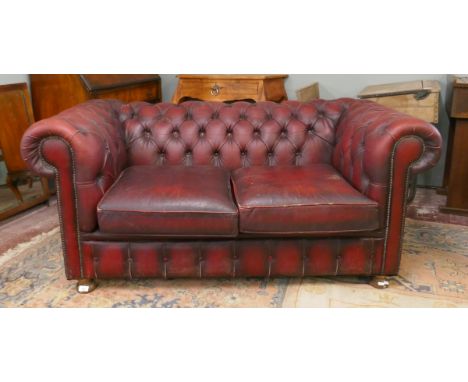 Ox blood leather Chesterfield 2 seater sofa 