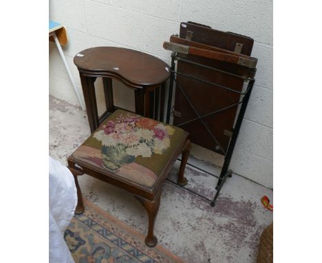 Collection of furniture to include Edwardian trouser press, tapestry foot stool etc 