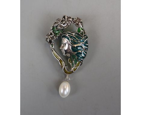 Silver and enamel Art Nouveau style brooch 