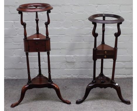 An 18th century mahogany tripod wash/shaving stand, 78cm high together with another similar, 89cm high, (2)