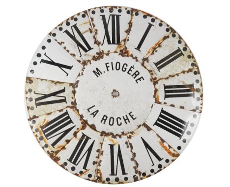 A French enamel clock face, early 20th century (later parts), comprising a central circular plate detailed 'M. FIOGERE LA ROC