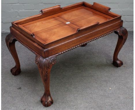 A George I style rectangular mahogany serving tray on stand, 87cm wide x 54cm high. 