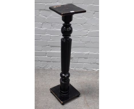 An ebonised jardiniere stand, with square top and turned column, 98cm high. 