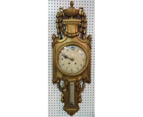 A modern giltwood hanging barometer, 34cm wide x 105cm high. 