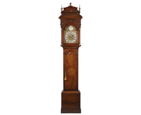 A Victorian mahogany longcase clock by Nehemiah Richardson, with foliate embellished arch top dial, subsidiary seconds hand a