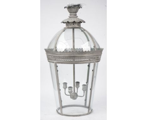 A Georgian style silver/grey lantern, modern, of domed form with pierced foliate circlet and internal four light fitment, 97c