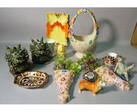 Ceramics, including; Clarice Cliff, Royal Crown Derby, Royal Winton wall pockets, modern Asian dragons and sundry. (qty)