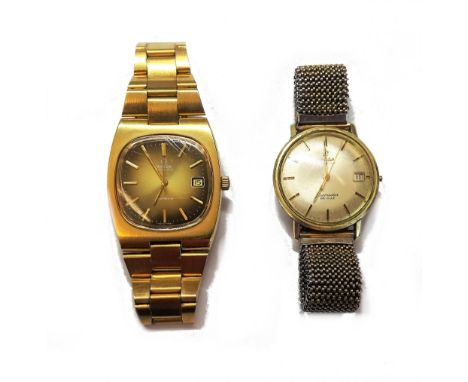 An Omega Automatic gilt and steel gentleman's bracelet wristwatch, the signed dial with gilt baton numerals, gilt hands, cent