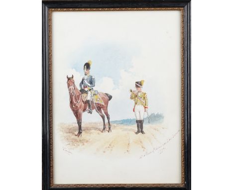 Richard Simkin (British 1850-1926), 10th or Prince of Wales Own Light Dragoons, 1798, watercolour, signed and inscribed, 30cm