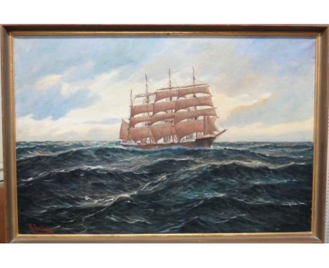 Alfred Gabali, (1886-1963), Clipper at sea, oil on canvas, signed, 59cm x 89cm; together with four nautical pictures and prin