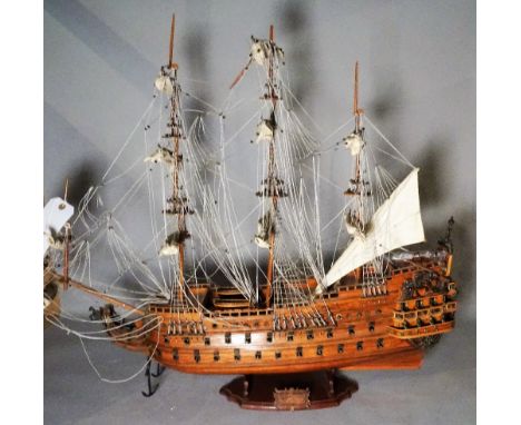'LE SOLEIL Royal 1669', a modern wooden model of a triple mast ship, 90cm wide x 80cm high. 