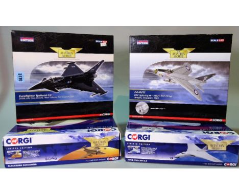 Toys, Corgi Aviation archive: a group of 4 1/72 scale models comprising, 'EUROFIGHTER TYPHOON F.2', 'BAC LIGHTNING F6', 'AERO