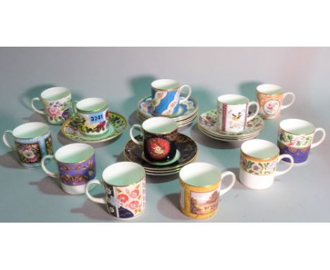 Coalport, a group of twelve coffee cups and saucers, from 'The Coffee Cup Collection', and an associated 20th century four ti