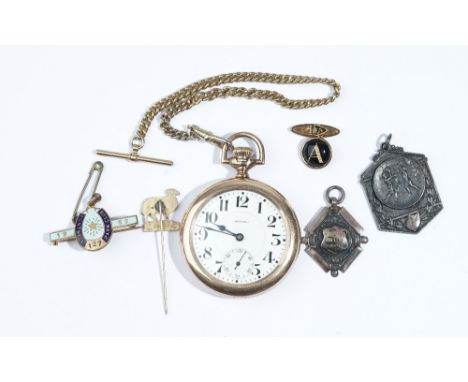 A gentleman's gilt metal cased, keyless wind, openfaced pocket watch, the jewelled lever movement detailed, E Howard Watch Co