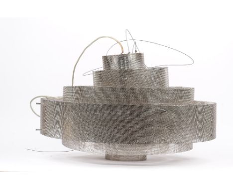 A 1950s style wire mesh ceiling light, of concentric circlet form with chrome ceiling mount, 68cm diameter. 