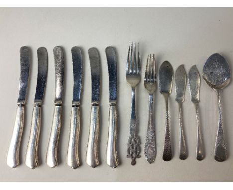 A George V silver christening fork, maker John, Edward, Walter &amp; John Barnard, London 1935, a set of six silver handled d