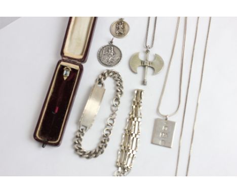 A collection of silver jewellery and a stick pin in case (a/f - stone chipped)