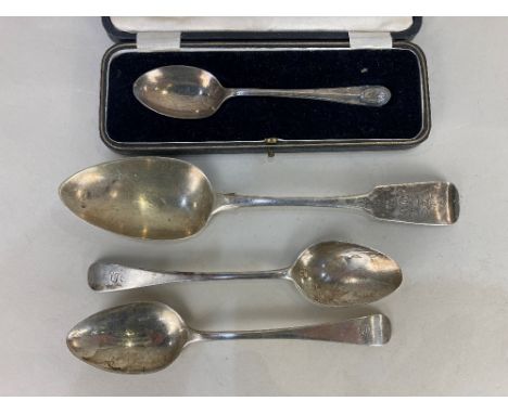 A George III Scottish silver Old English pattern dessert spoon, maker James McKay, Edinburgh 1809, together with a matched sp