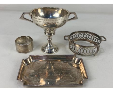 A George V silver sweets dish, (missing liner) maker Mappin &amp; Webb, Birmingham 1926, a silver trophy cup, makers G W Aldr