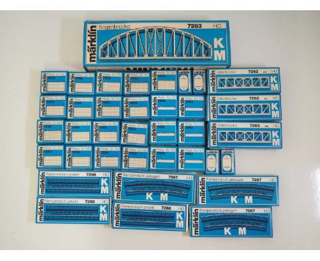 A mixed group of MARKLIN HO gauge boxed bridges, ramps and bridge sections for use with K or M track to include a 7263 Arch b