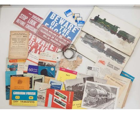 A group of assorted model railway literature and railwayana to include photos, tickets, signs, badges etc - G/VG condition