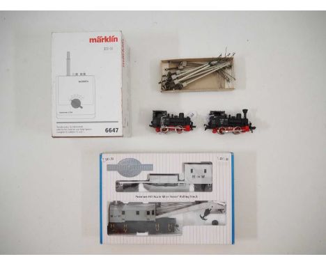 A group of HO gauge model railway items comprising MARKLIN 6647 transformer, 2 x unboxed FLEISCHMANN steam locomotives, a BAC