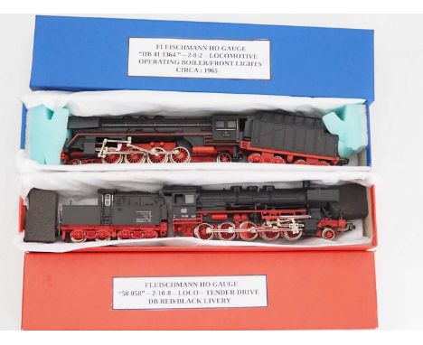 A pair of FLEISCHMANN HO gauge German outline steam locomotives comprising classes BR41 and BR50, both in DB black livery - G