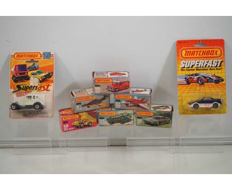 A group of MATCHBOX SUPERFAST vehicles comprising 73 Model A Ford and MR-2 in bubble packs together with boxed 2 S-2 Jet, 27 