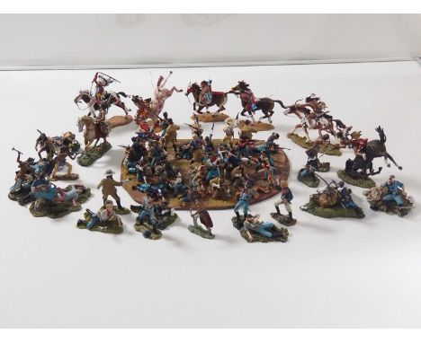 A mixed group of unboxed diecast figures related to Custer's Last Stand comprising: 4 ANDREAS (?) Mounted Indian Figures, Dio