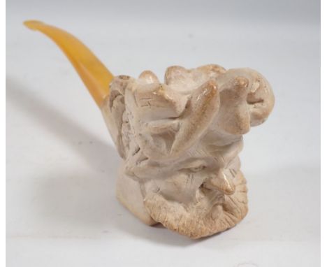A large meerschaum pipe with carved bearded man with vine leaf crown - uncased 