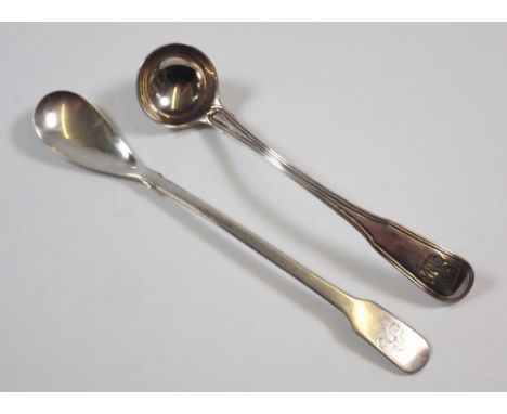 A silver condiment ladle, London 1803 and long mustard spoon, Birmingham 1849