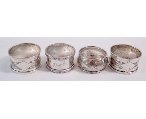 Four various silver napkin rings, 78g