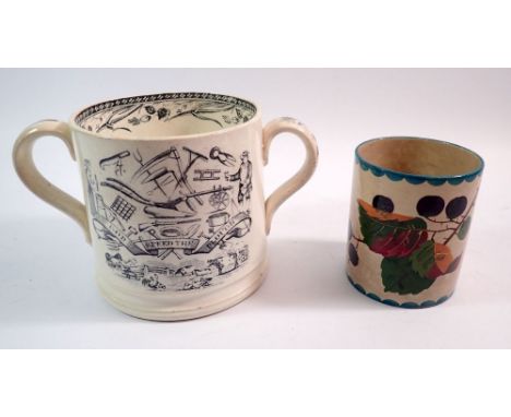 An Edwardian God Speed The Plough loving cup and a Wemyss pot - a/f, 12cm tall