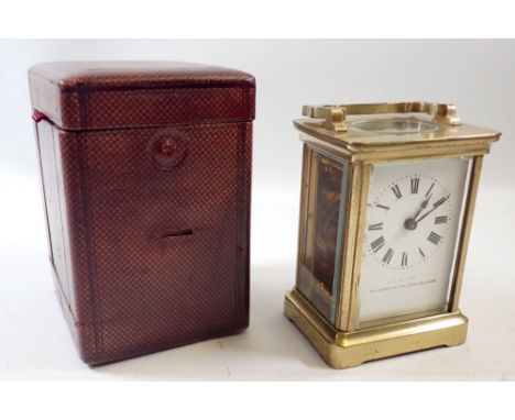 A 19th century brass carriage clock by C E Court Ulverstone and Grange Over Sands, in fitted case