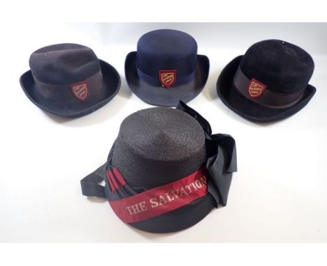Four various Salvation Army bonnets 