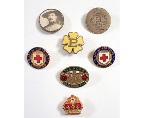 A group of badges including Primrose League, Women's Institute, a Stratton Crown Stud and Lord Baden Powell Scout badge etc.