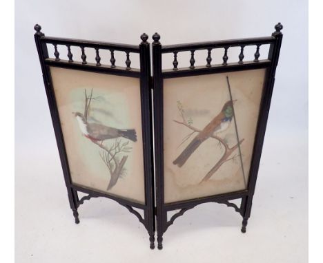 A Victorian Aesthetic style firescreen with birds decorated with real feathers, 37 x 86cm