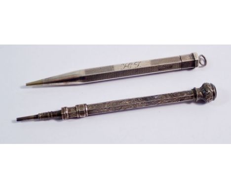 A ladies 'Yard o Led' silver propelling pencil plus a Victorian silver seal top propelling pencil, Chester 1895 by FCB