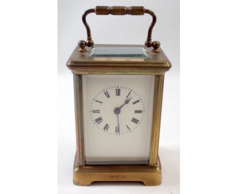 A French brass cased 8 day carriage clock with platform lever escapement and Roman dial, 12cm tall