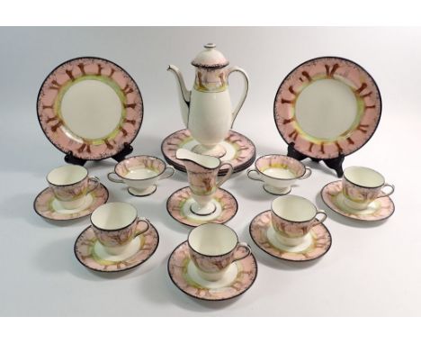 A Royal Doulton  'Pollard Willows' coffee set comprising coffee pot, milk jug, two sugar bowls, five cups and saucers and fiv