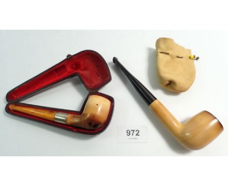 A Weingott &amp; Son amber pipe - cased and a meerschaum pipe 