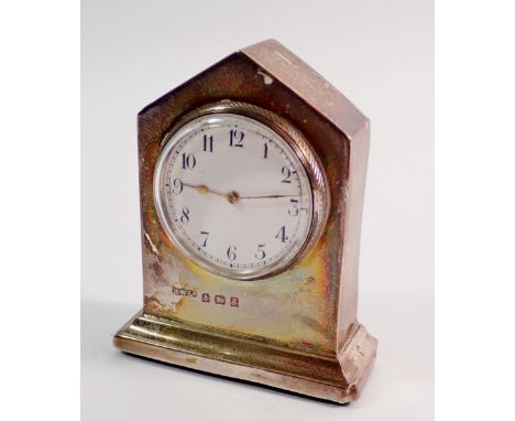 A silver miniature clock by Henry Williams Ltd, Birmingham 1906, 6.5cm tall