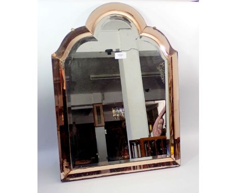 An Art Deco arch top pink framed mirror, 62 x 45cm
